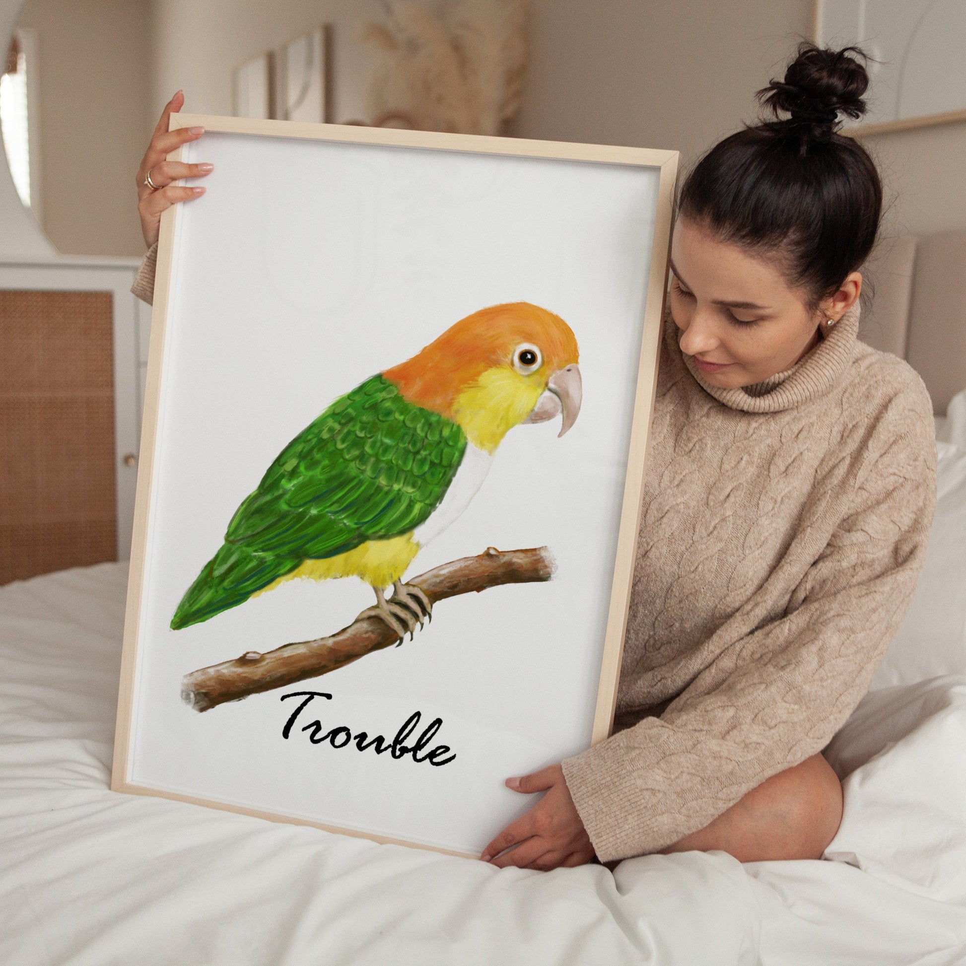 Personalized White - bellied Caique Wall Art Print – Colorful Parrot Illustration for Pet Bird Lovers - MerikaArt