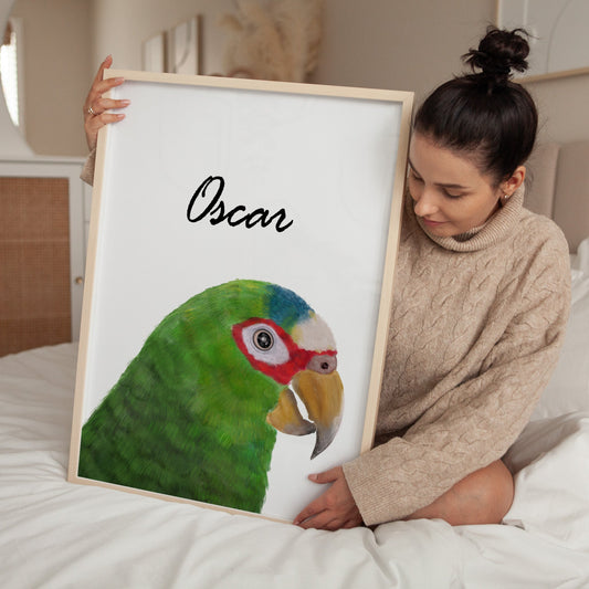 Personalized White - Fronted Amazon Parrot Art Print – Colorful and Exotic Bird Decor - MerikaArt