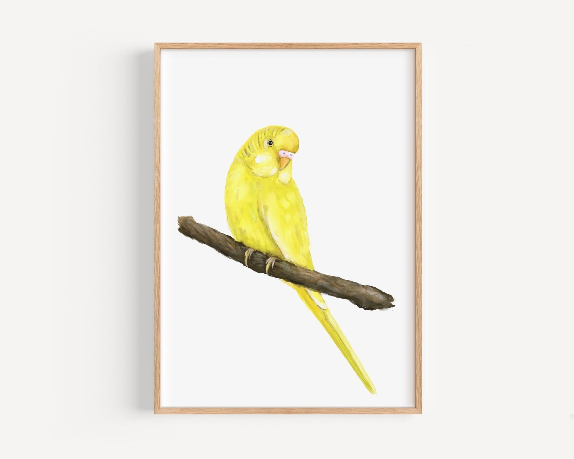 Personalized Yellow Budgie Wall Art Print – Bright Budgerigar Illustration for Bird Lovers - MerikaArt