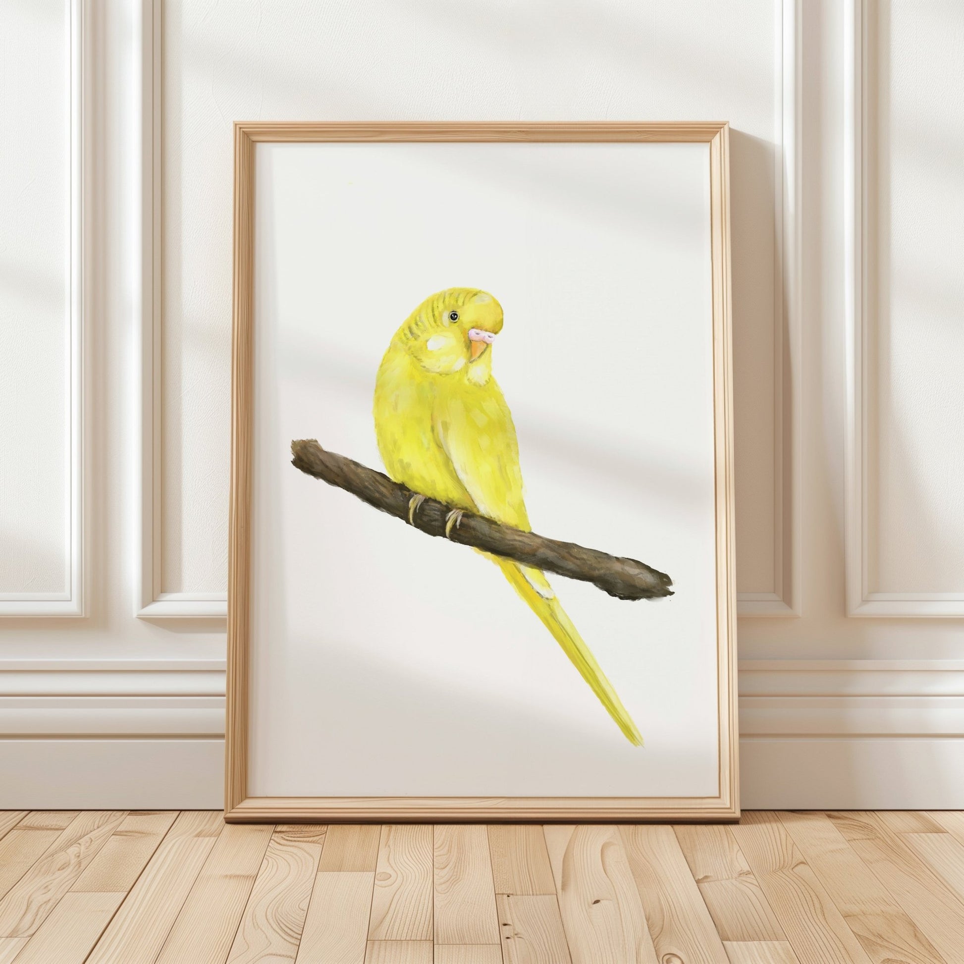 Personalized Yellow Budgie Wall Art Print – Bright Budgerigar Illustration for Bird Lovers - MerikaArt