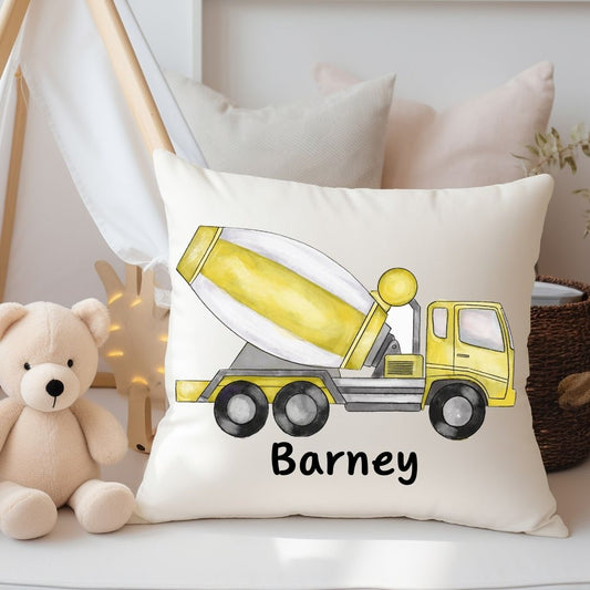 Personalized Yellow Cement Mixer Kids Pillow - MerikaArt