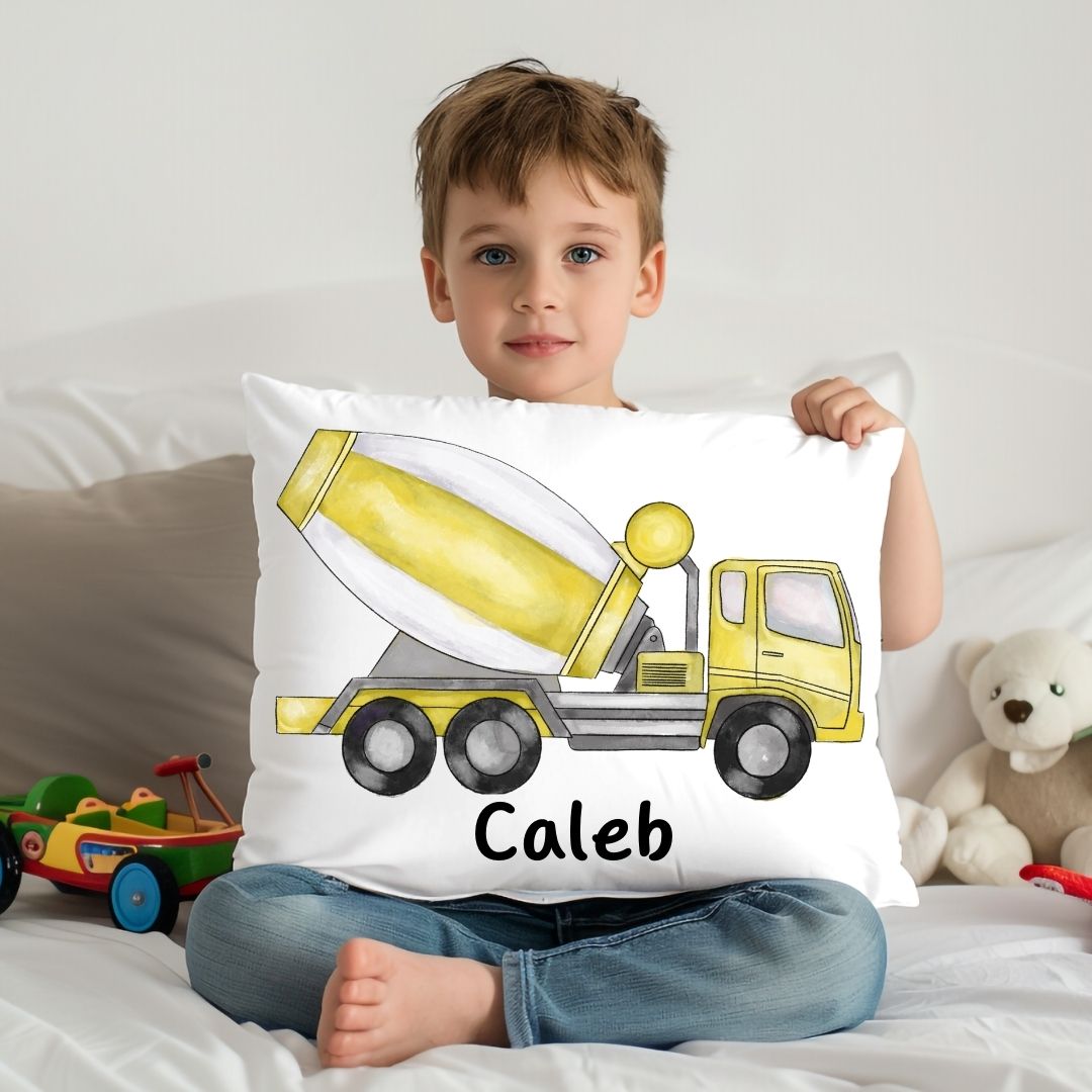 Personalized Yellow Cement Mixer Kids Pillow - MerikaArt