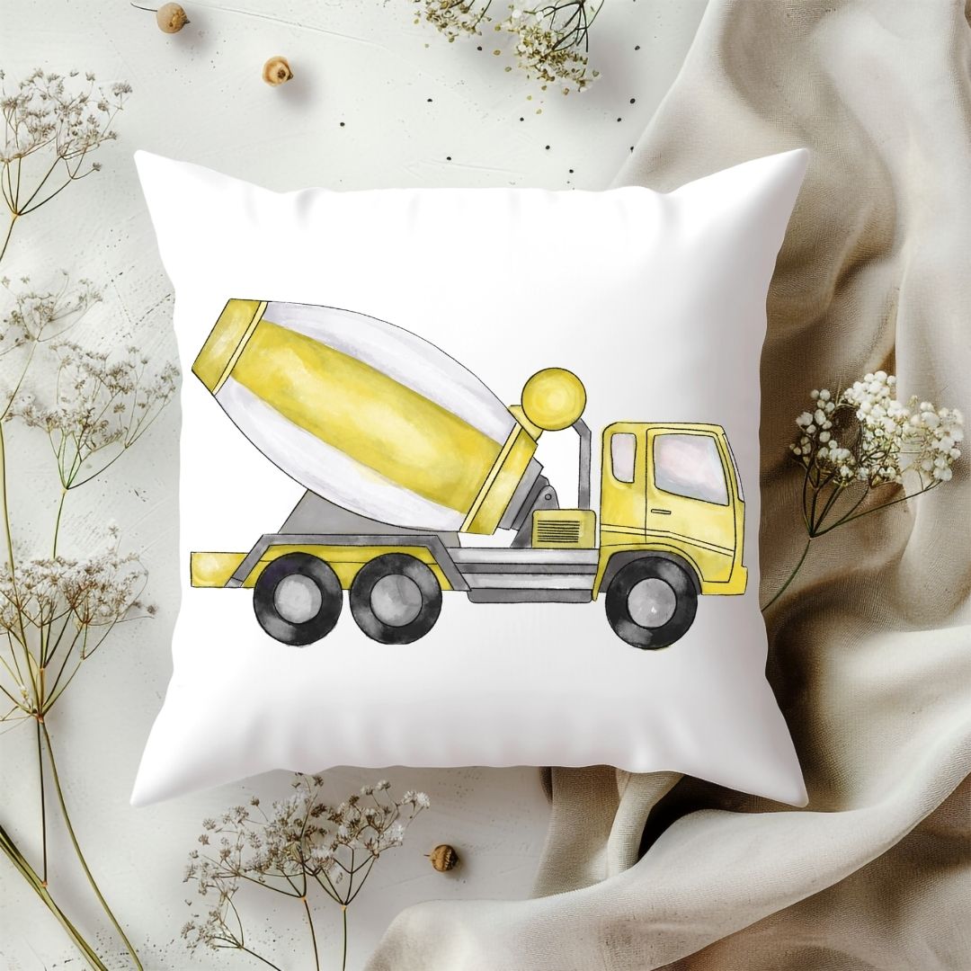 Personalized Yellow Cement Mixer Kids Pillow - MerikaArt