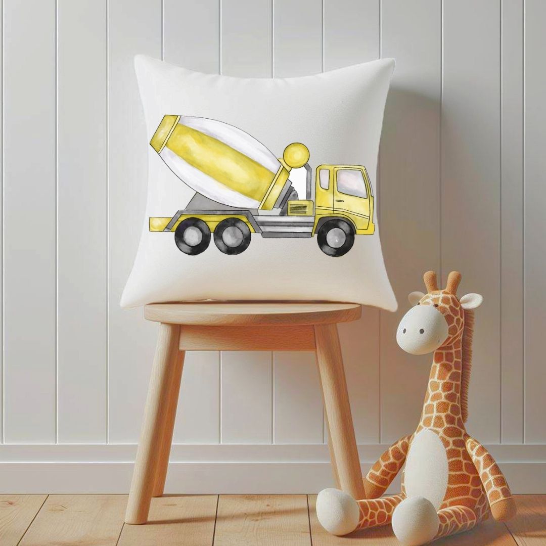 Personalized Yellow Cement Mixer Kids Pillow - MerikaArt