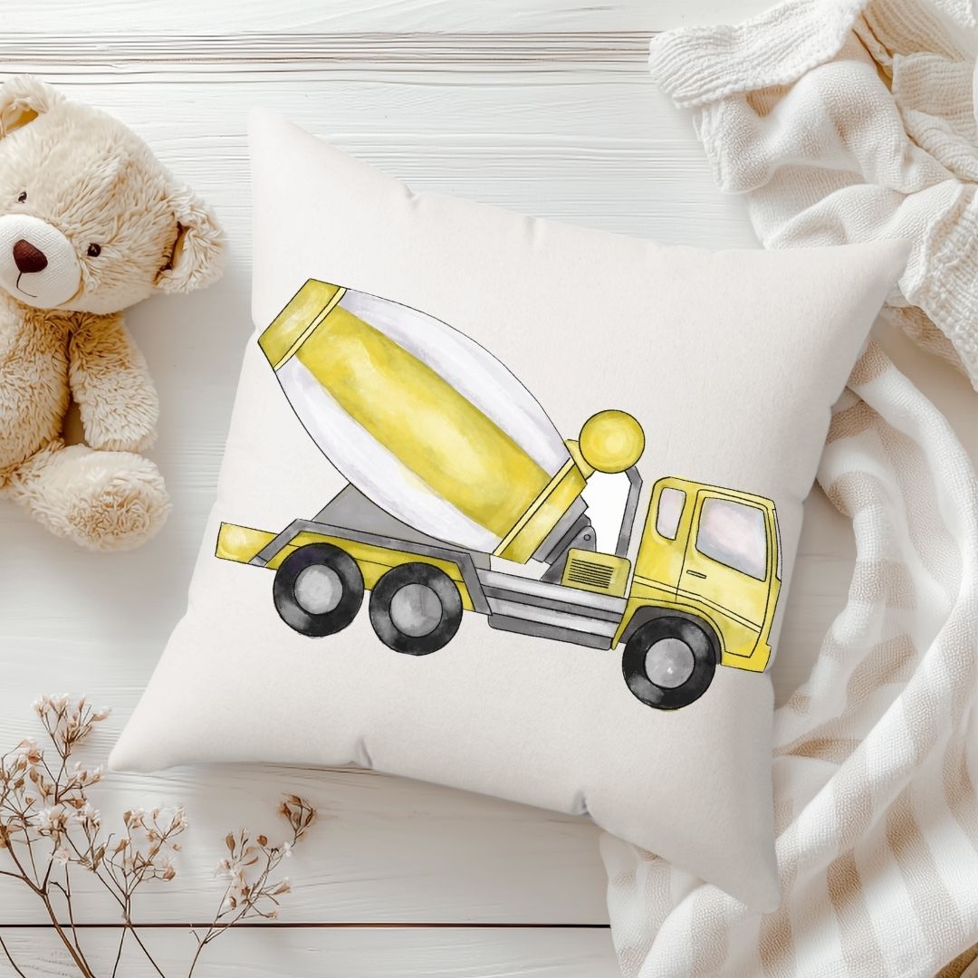 Personalized Yellow Cement Mixer Kids Pillow - MerikaArt