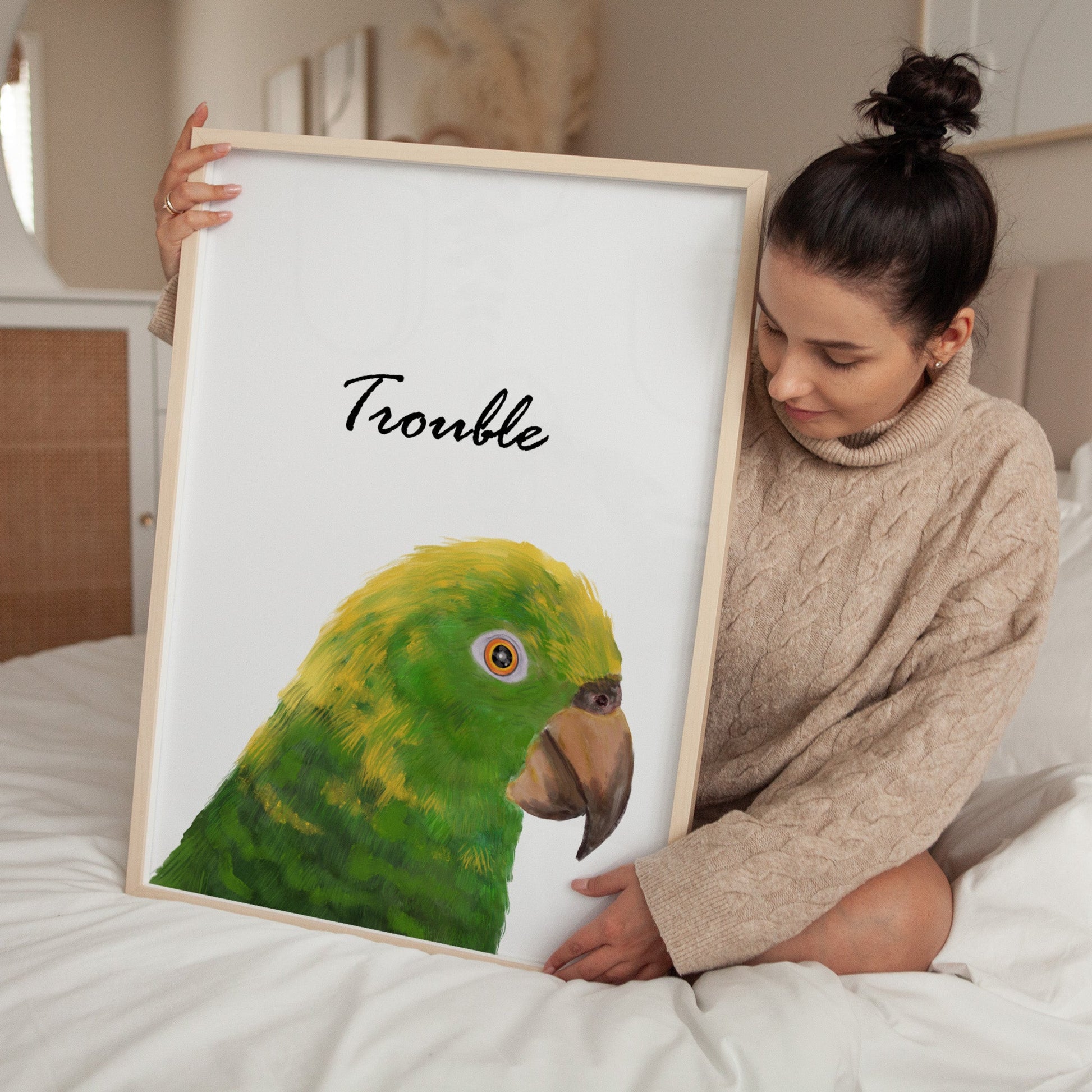 Personalized Yellow Headed Amazon Parrot Wall Art Print – Yellow - Naped Parrot Illustration for Bird Lovers - MerikaArt