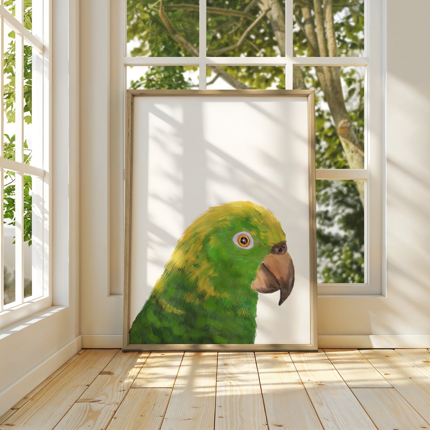Personalized Yellow Headed Amazon Parrot Wall Art Print – Yellow - Naped Parrot Illustration for Bird Lovers - MerikaArt