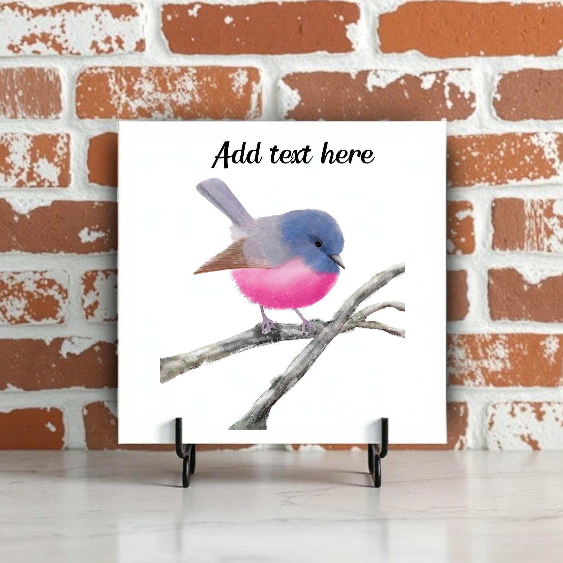 Pink and Blue Bird Ceramic Tile - MerikaArt