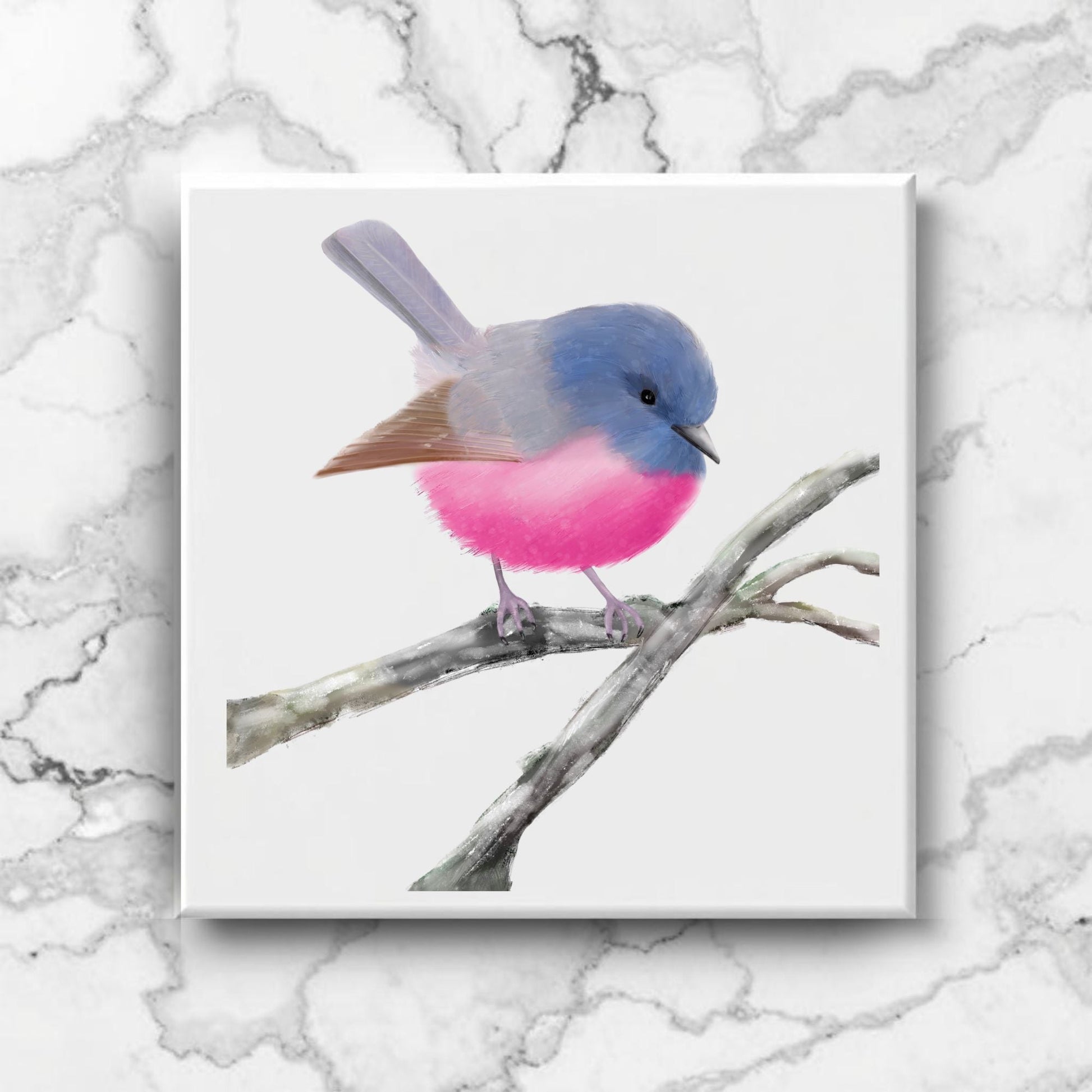 Pink and Blue Bird Ceramic Tile - MerikaArt