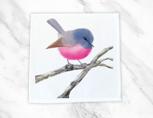 Pink and Blue Fairy Bird Washcloth – Vibrant Avian Beauty - MerikaArt