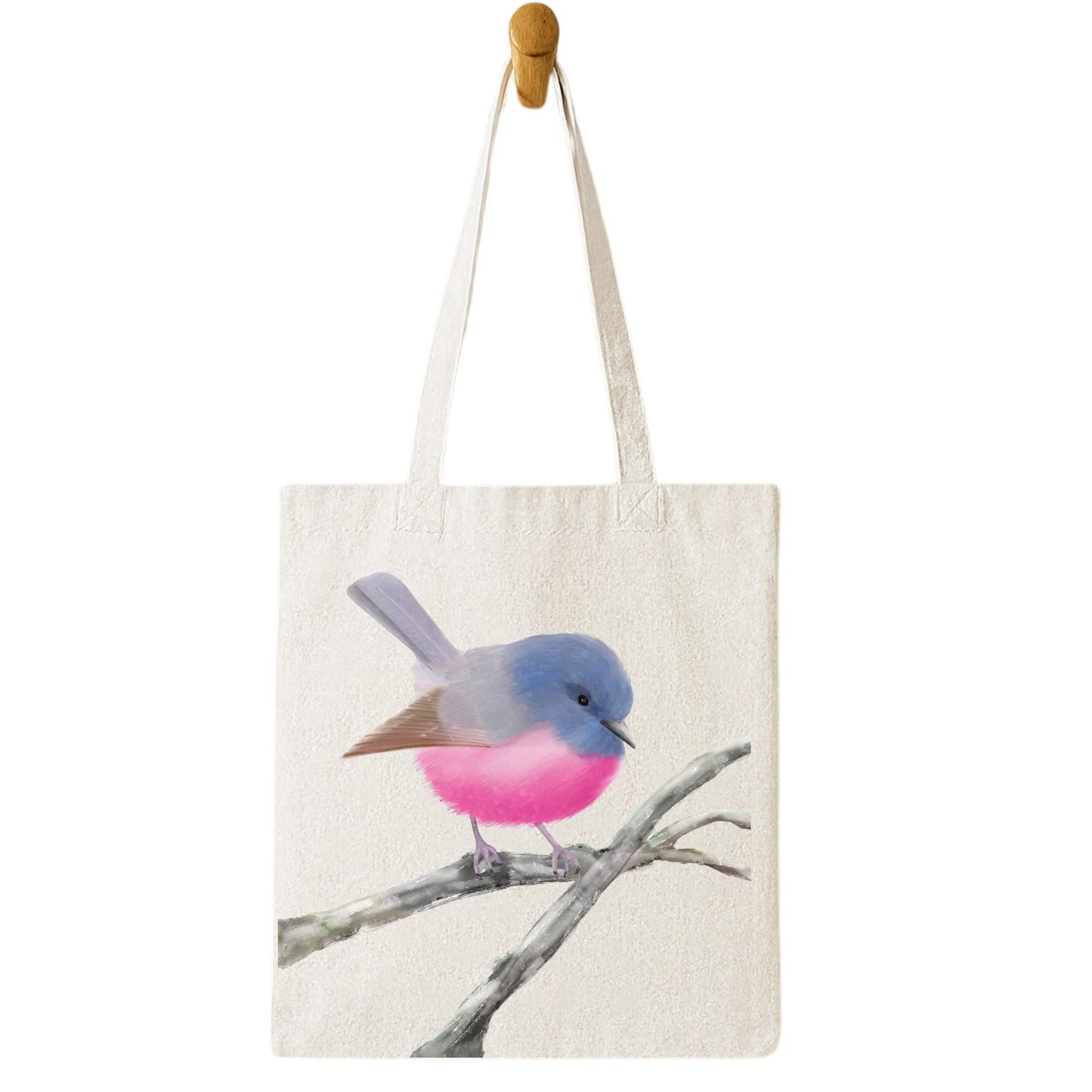 Pink and Blue Robin Canvas Tote Bag - MerikaArt
