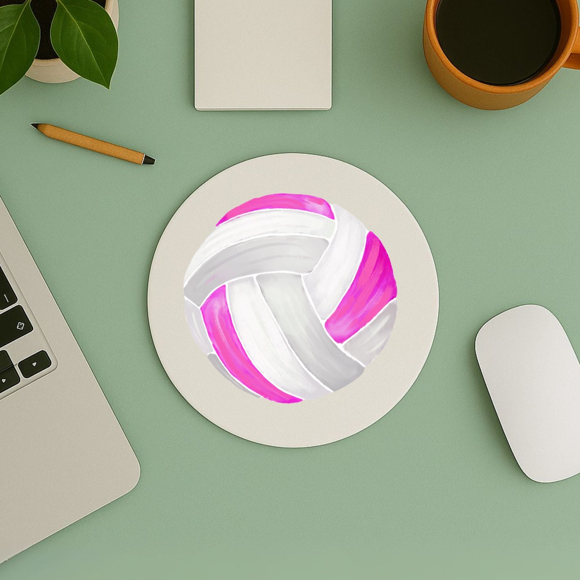 Pink and White Volleyball Mousepad - MerikaArt