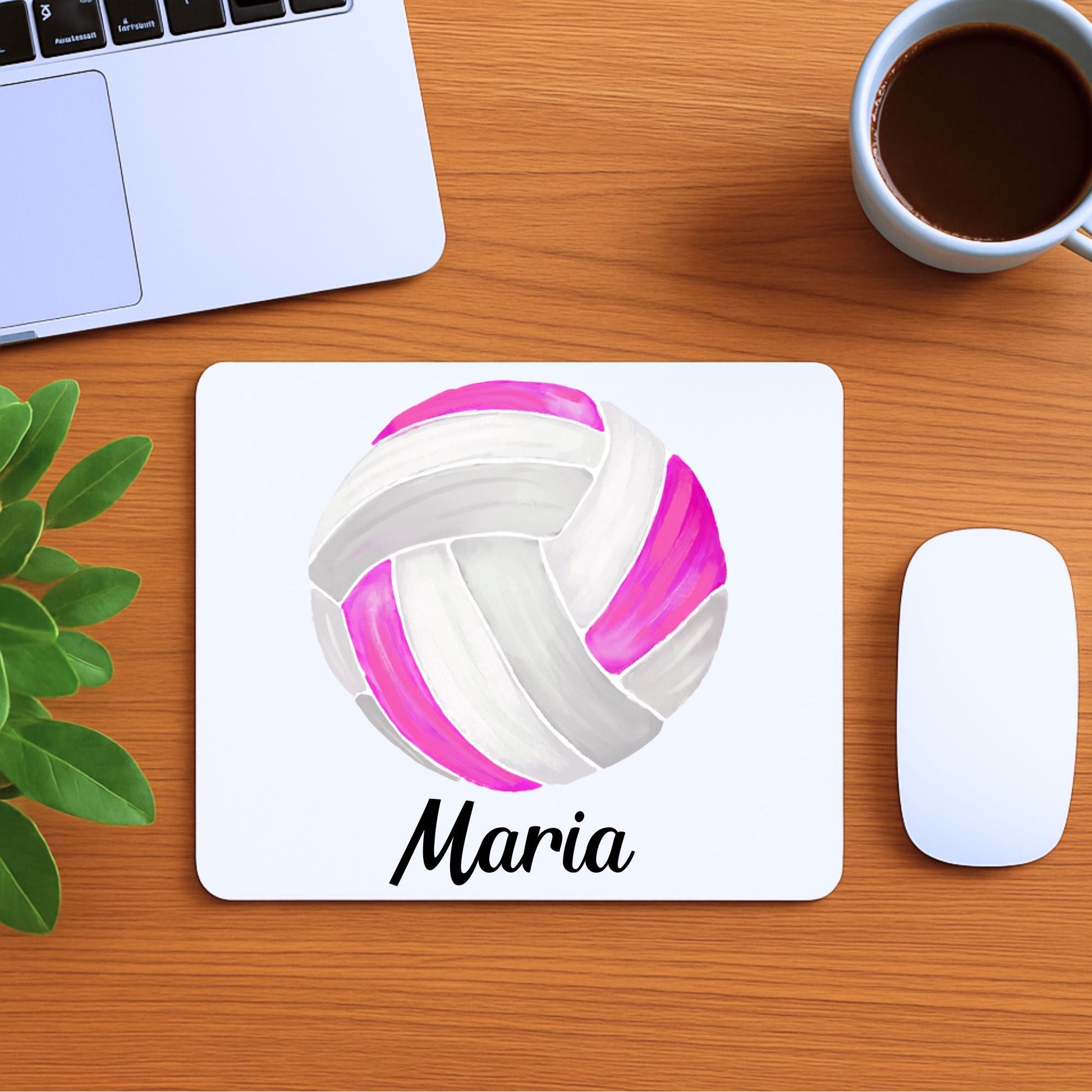 Pink and White Volleyball Mousepad - MerikaArt