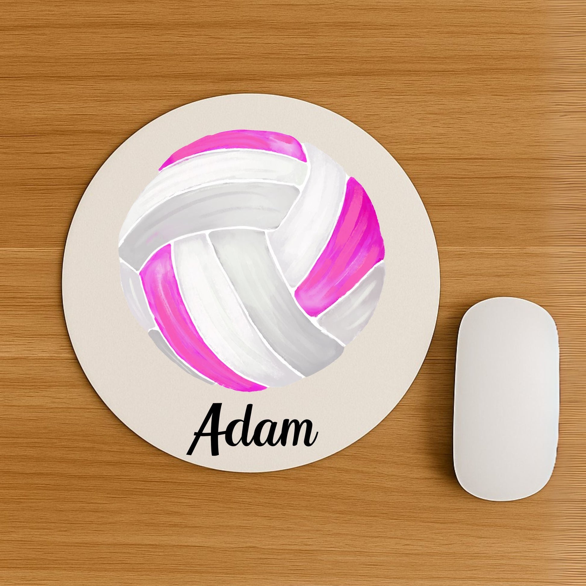 Pink and White Volleyball Mousepad - MerikaArt