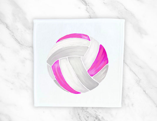 Pink and White Volleyball Washcloth - MerikaArt