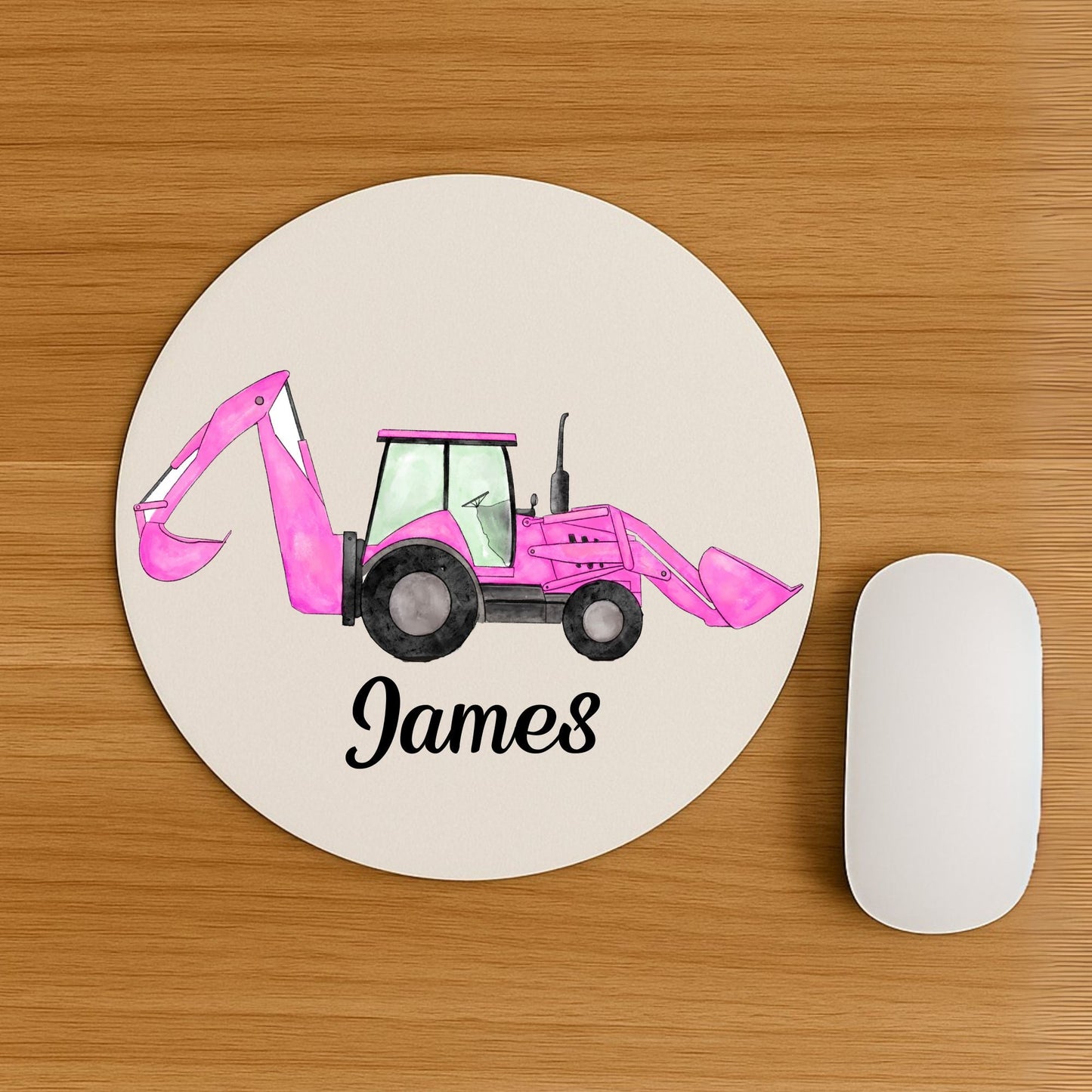 Pink Backhoe Loader Mousepad - MerikaArt