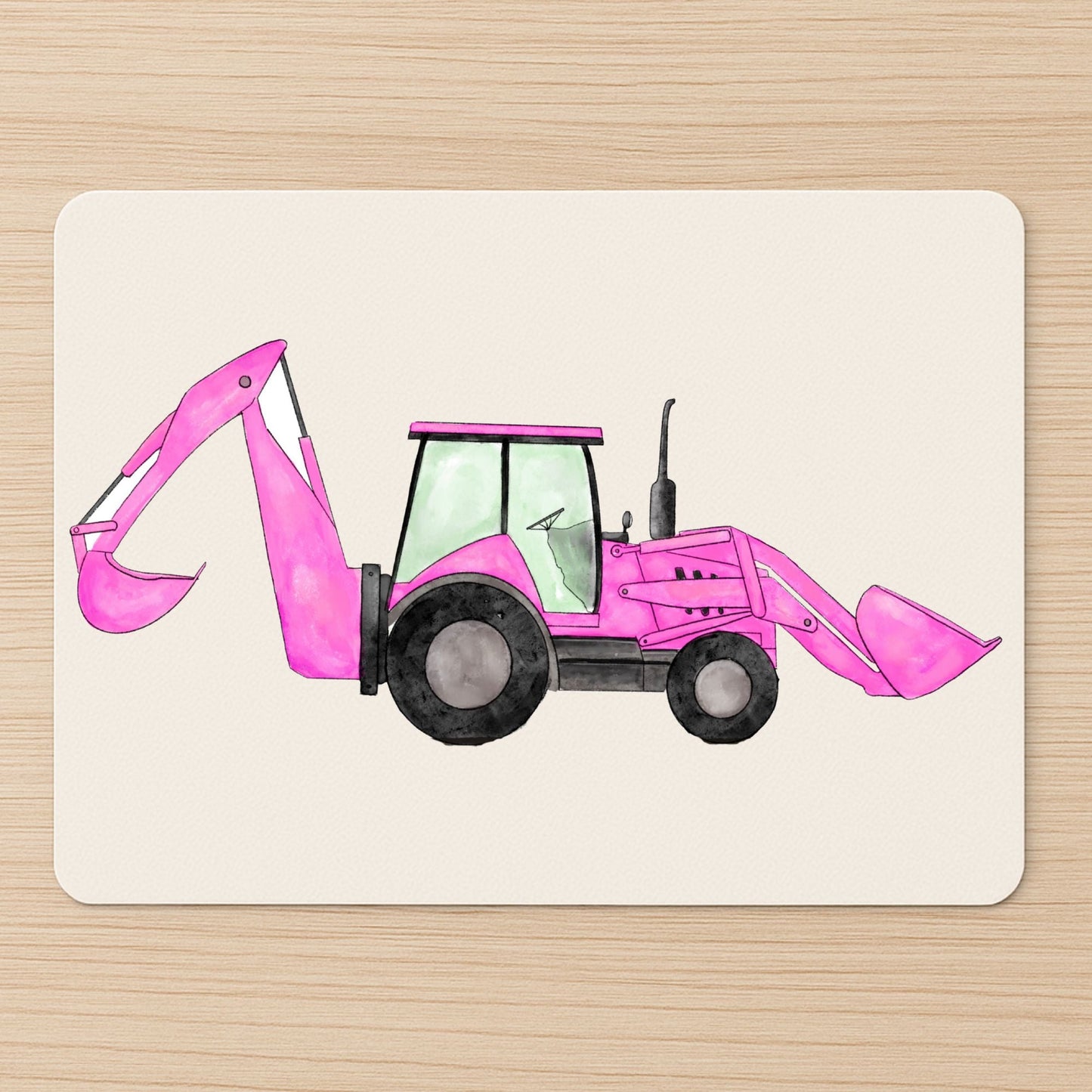 Pink Backhoe Loader Mousepad - MerikaArt