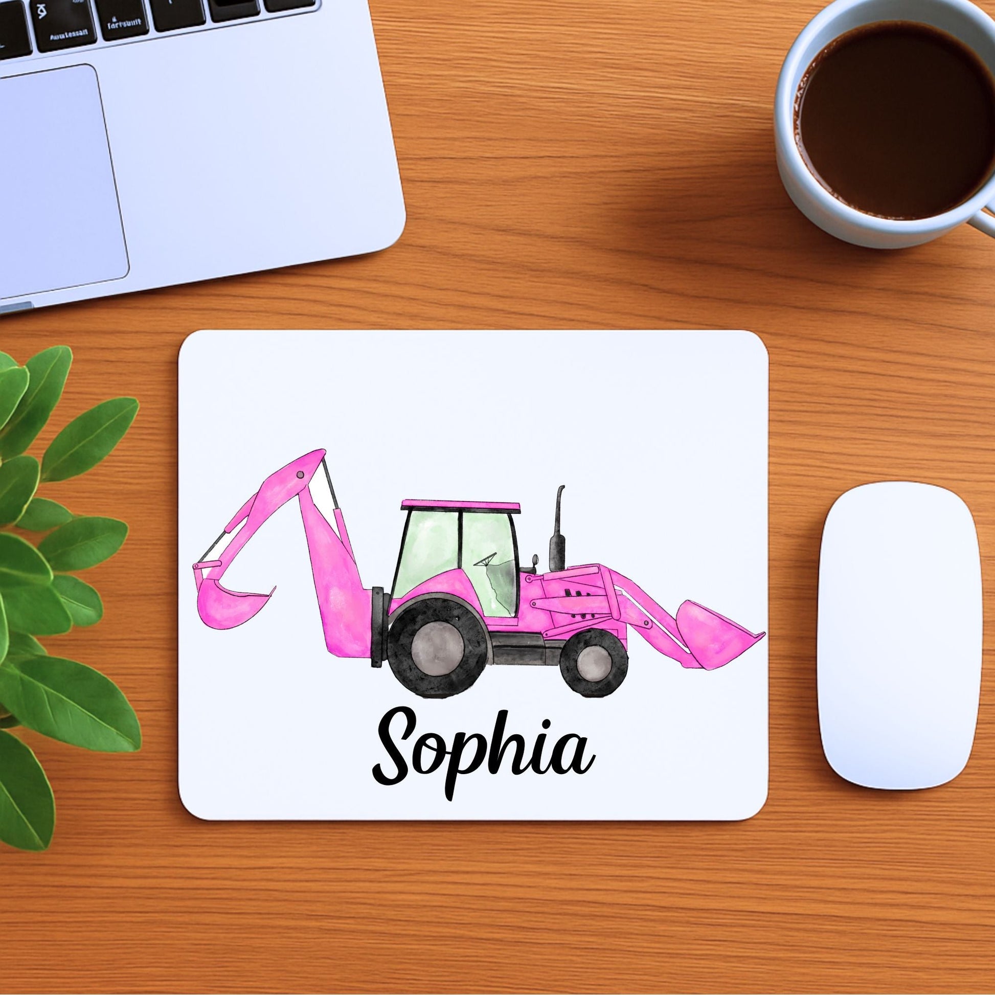 Pink Backhoe Loader Mousepad - MerikaArt