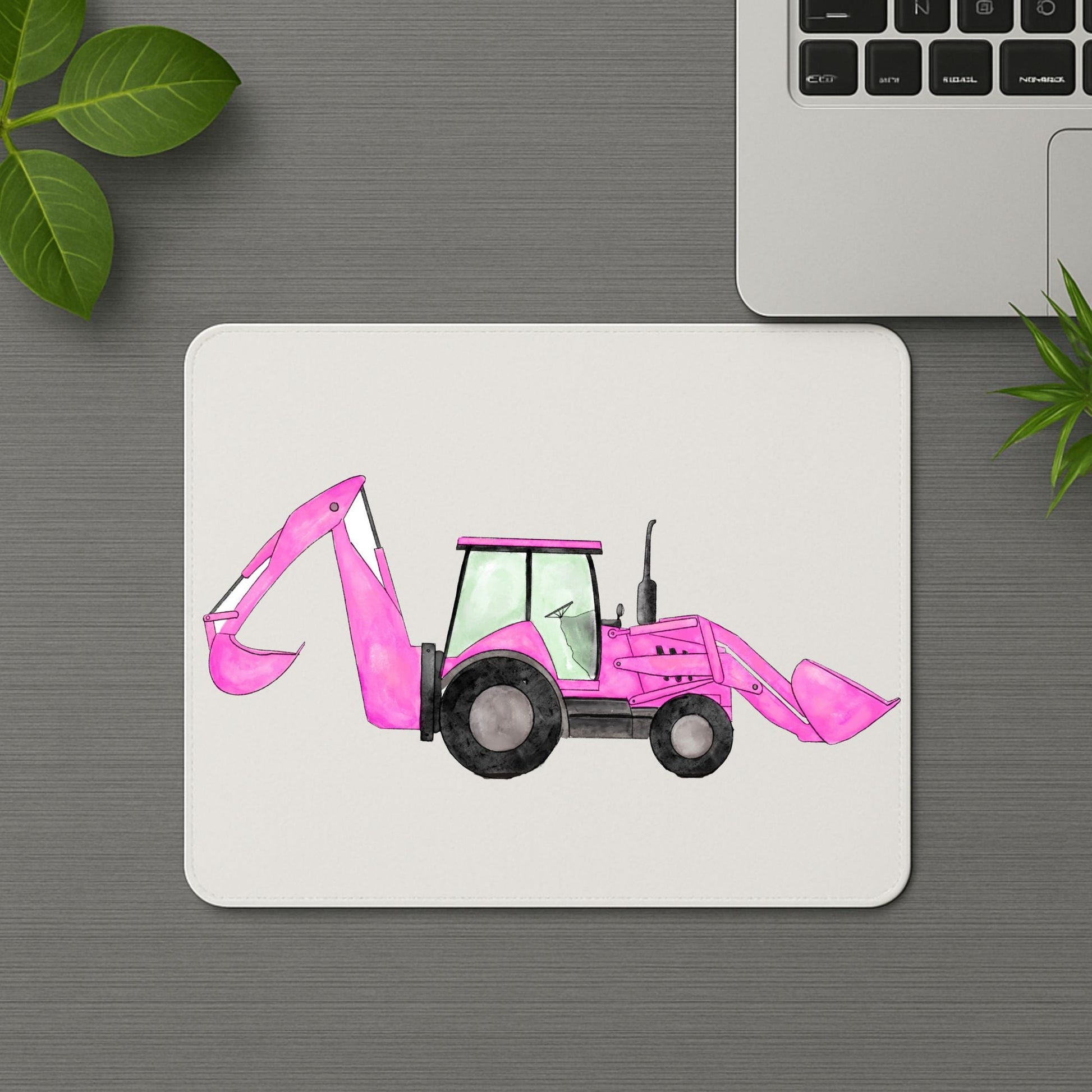 Pink Backhoe Loader Mousepad - MerikaArt