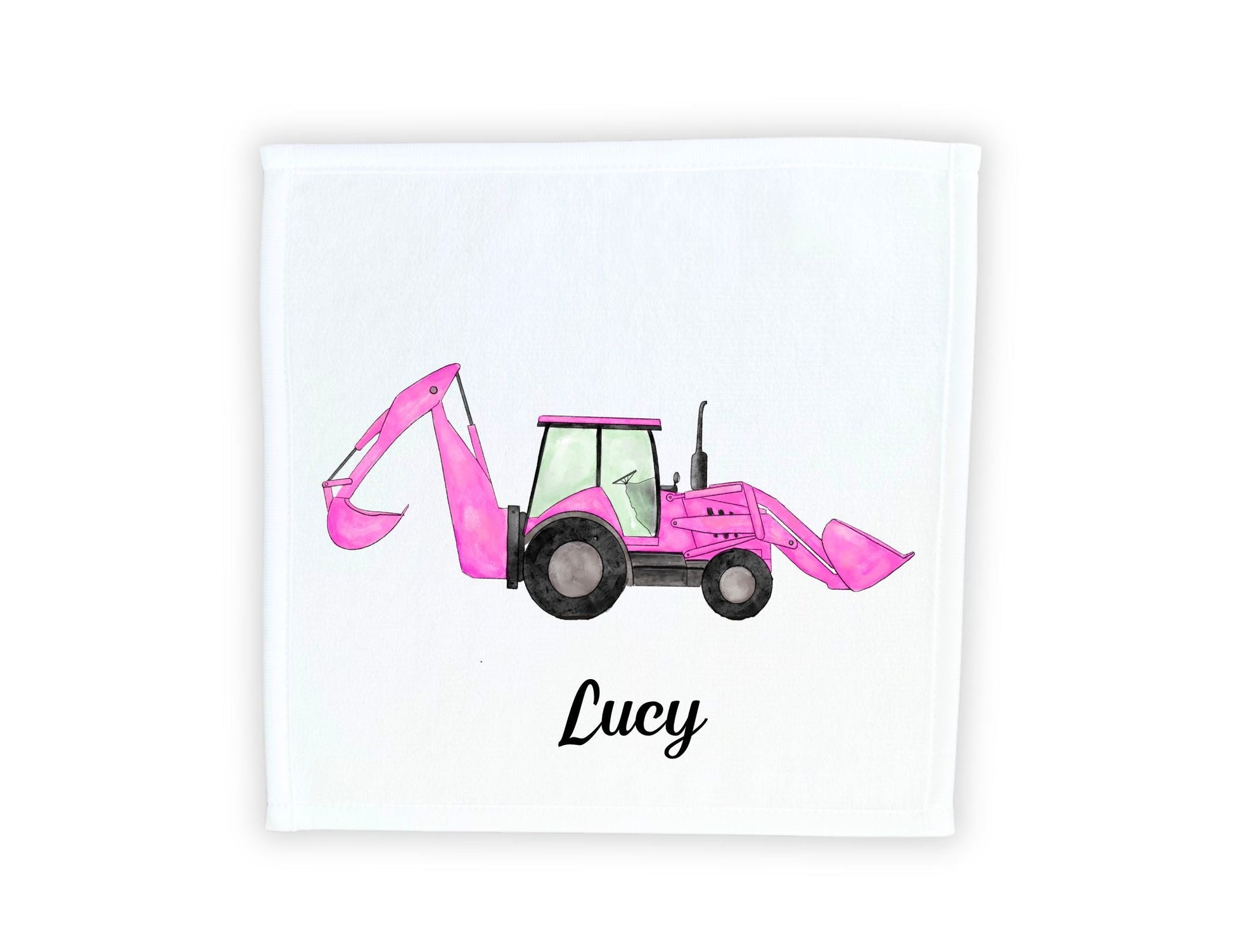 Pink Backhoe Loader Washcloth - MerikaArt