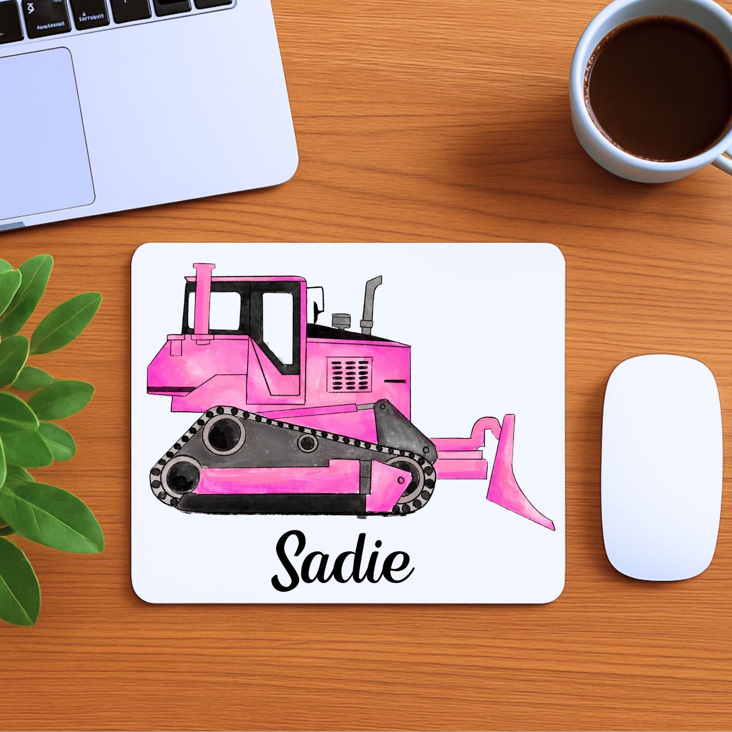 Pink Bulldozer Mousepad - MerikaArt
