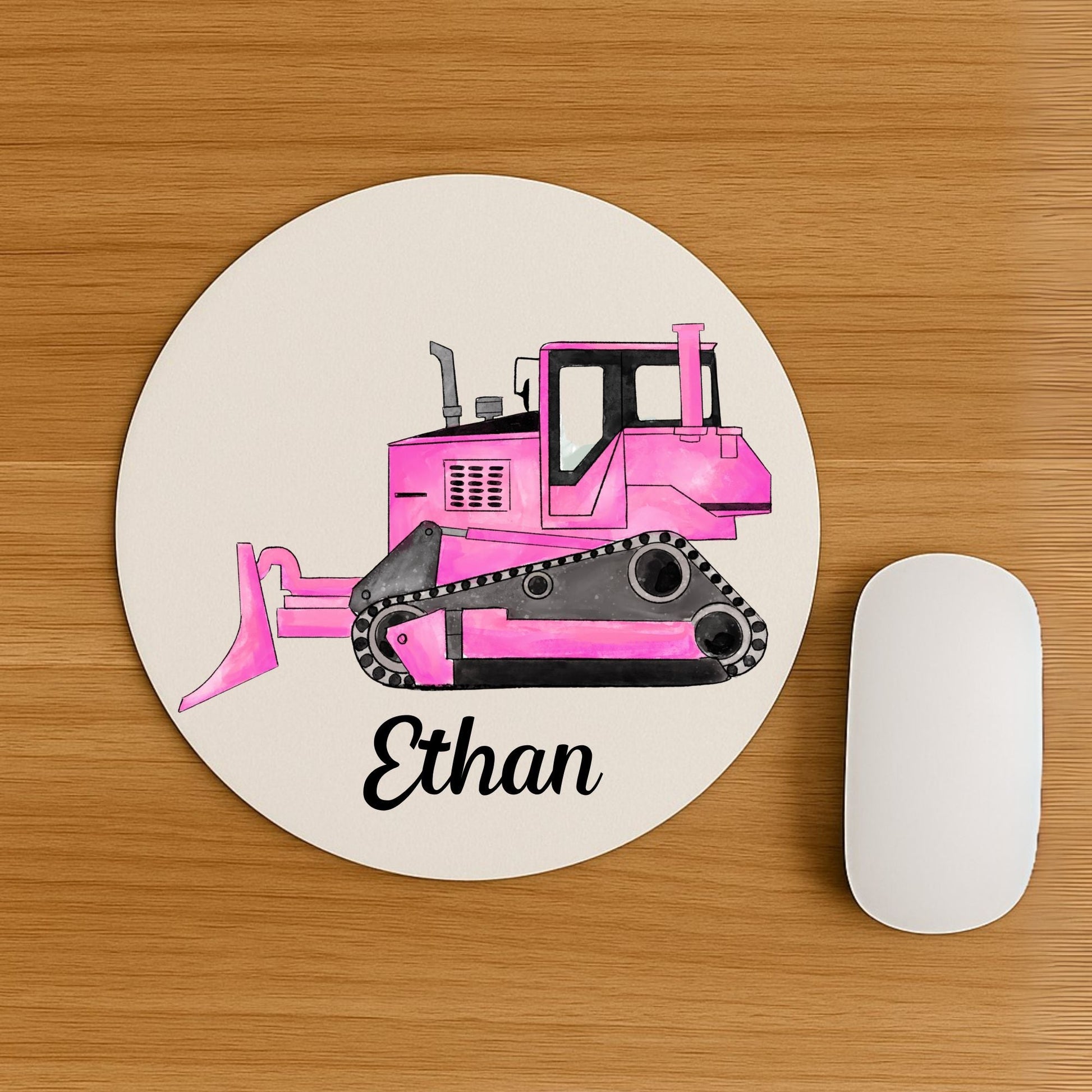 Pink Bulldozer Mousepad - MerikaArt
