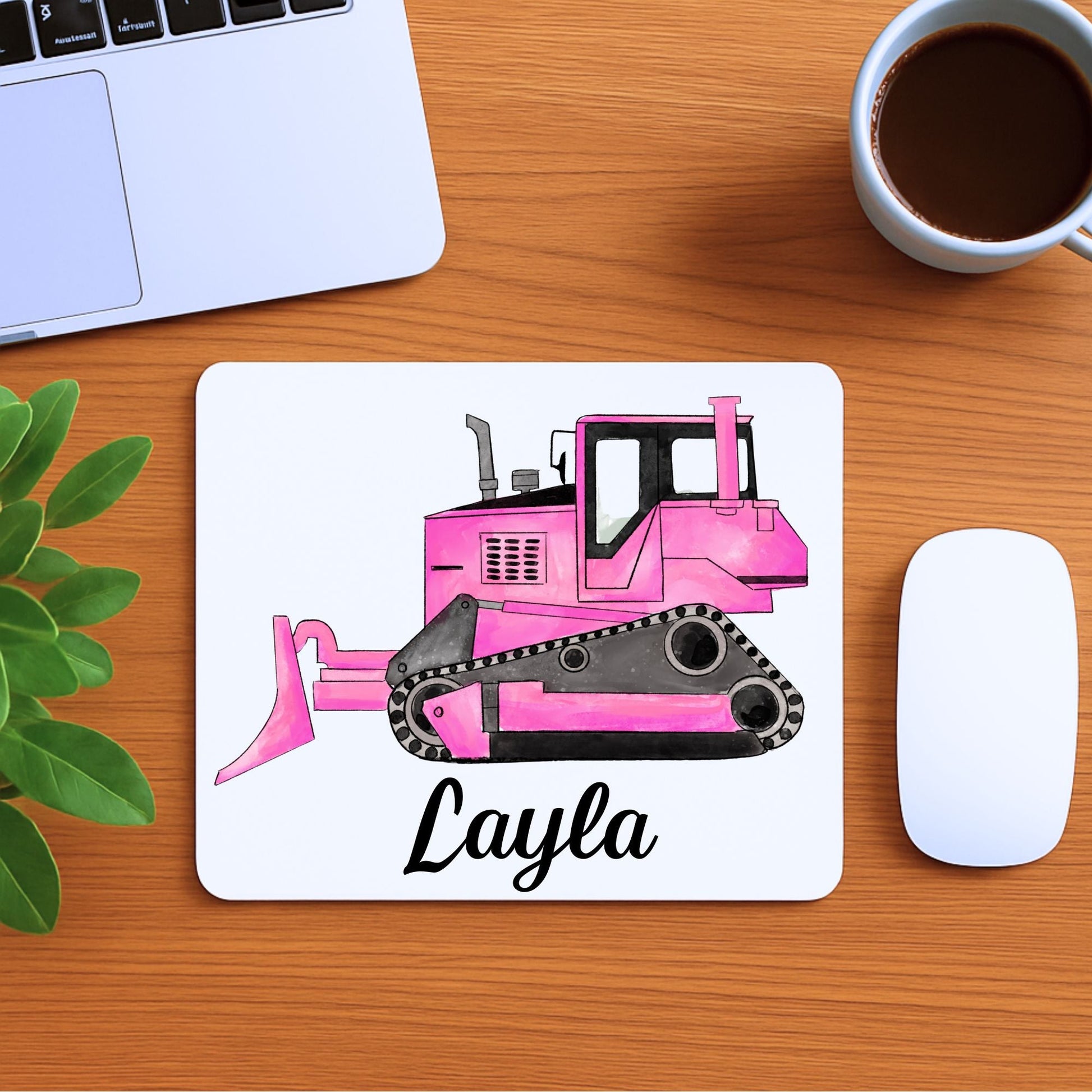 Pink Bulldozer Mousepad - MerikaArt