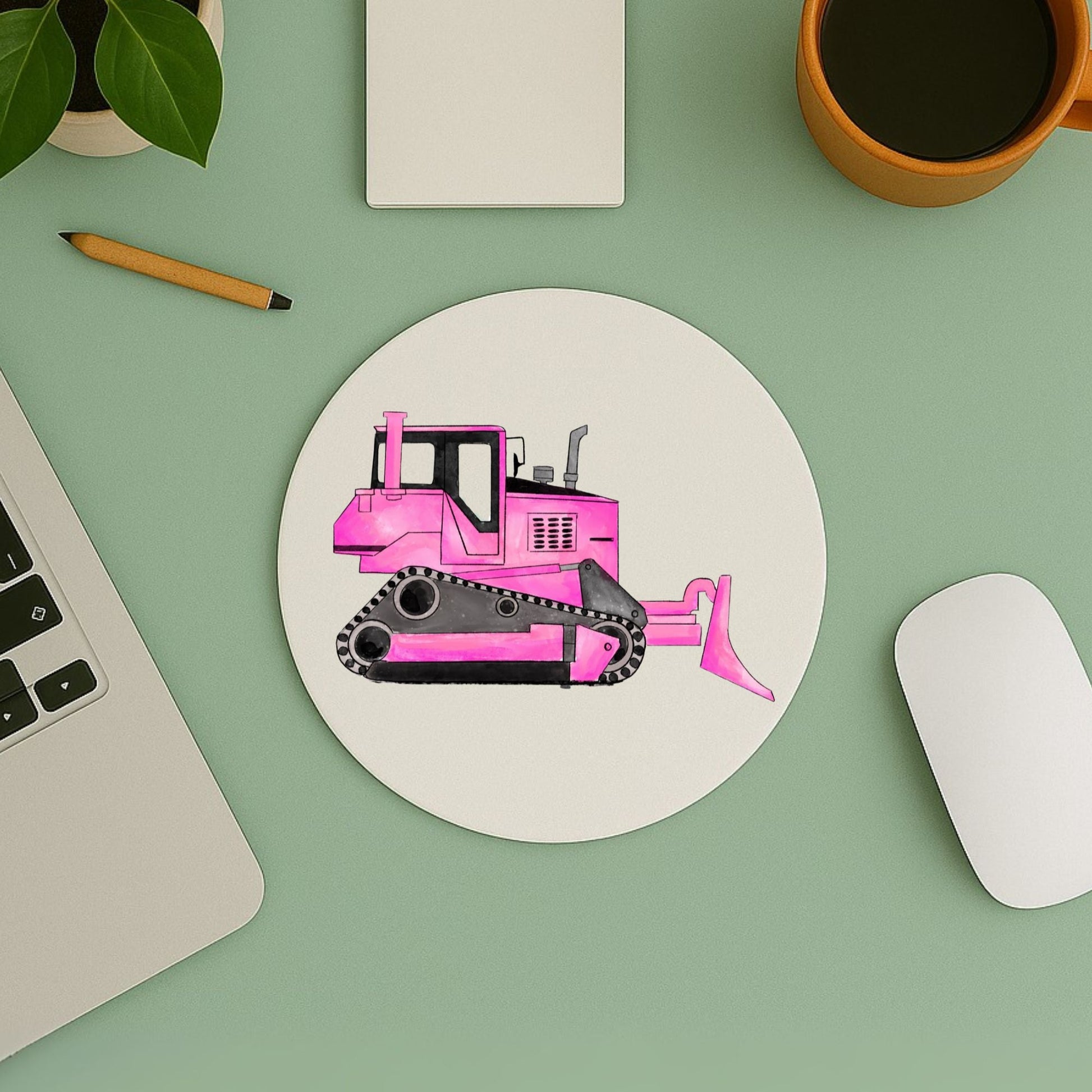 Pink Bulldozer Mousepad - MerikaArt