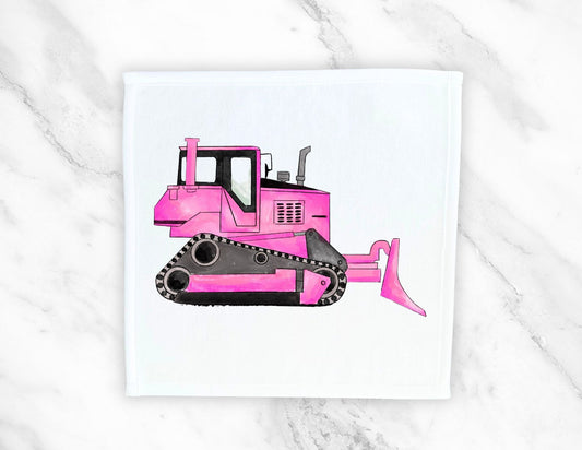 Pink Bulldozer Washcloth - MerikaArt