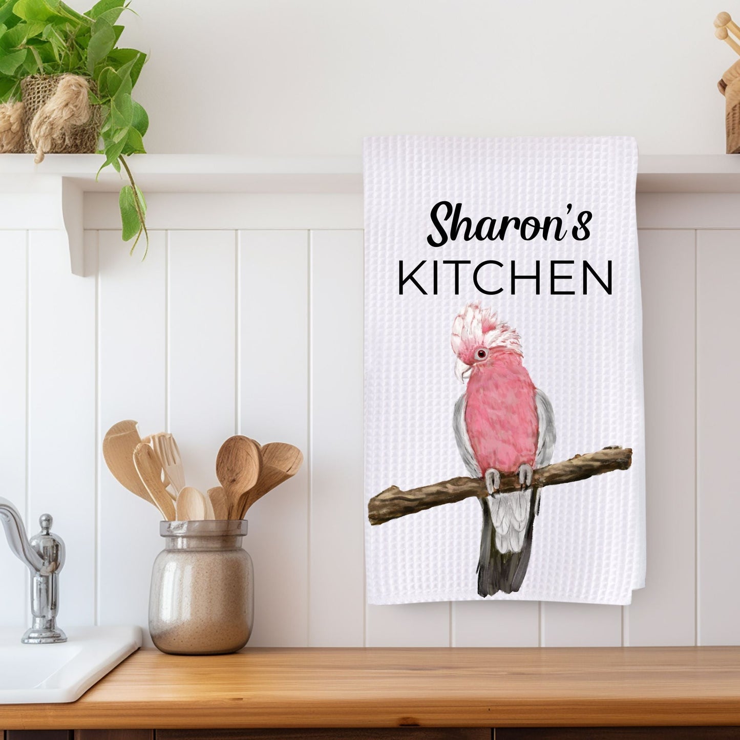 Pink Cockatoo Art Kitchen Towel - MerikaArt