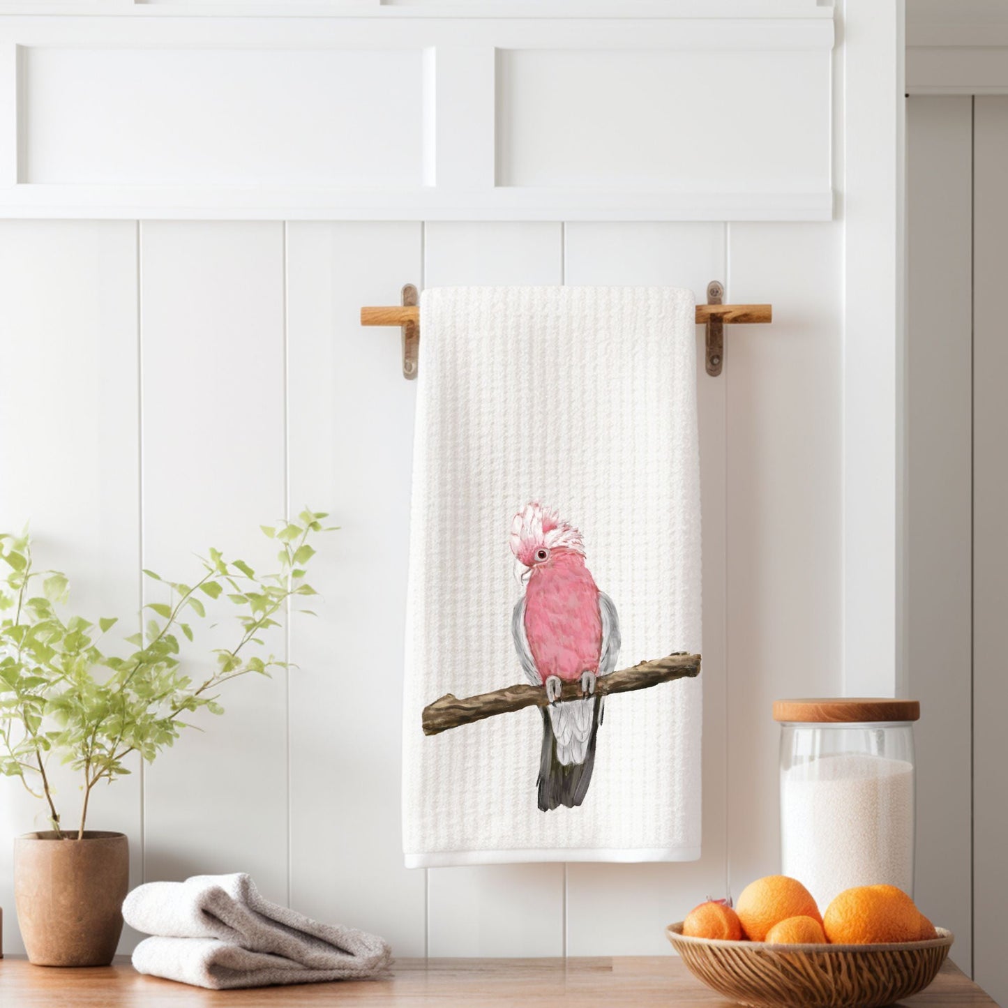 Pink Cockatoo Art Kitchen Towel - MerikaArt