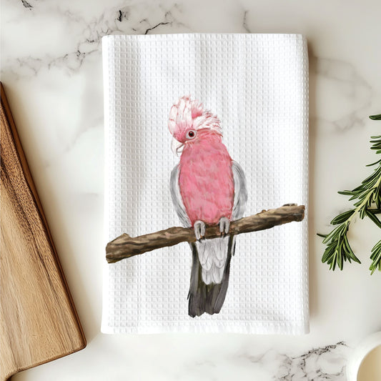 Pink Cockatoo Art Kitchen Towel - MerikaArt