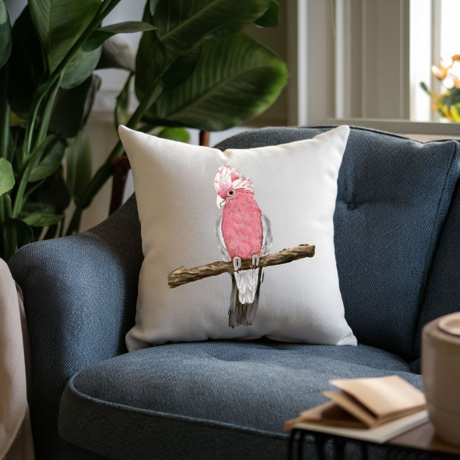 Pink Cockatoo Bird Pillow - MerikaArt