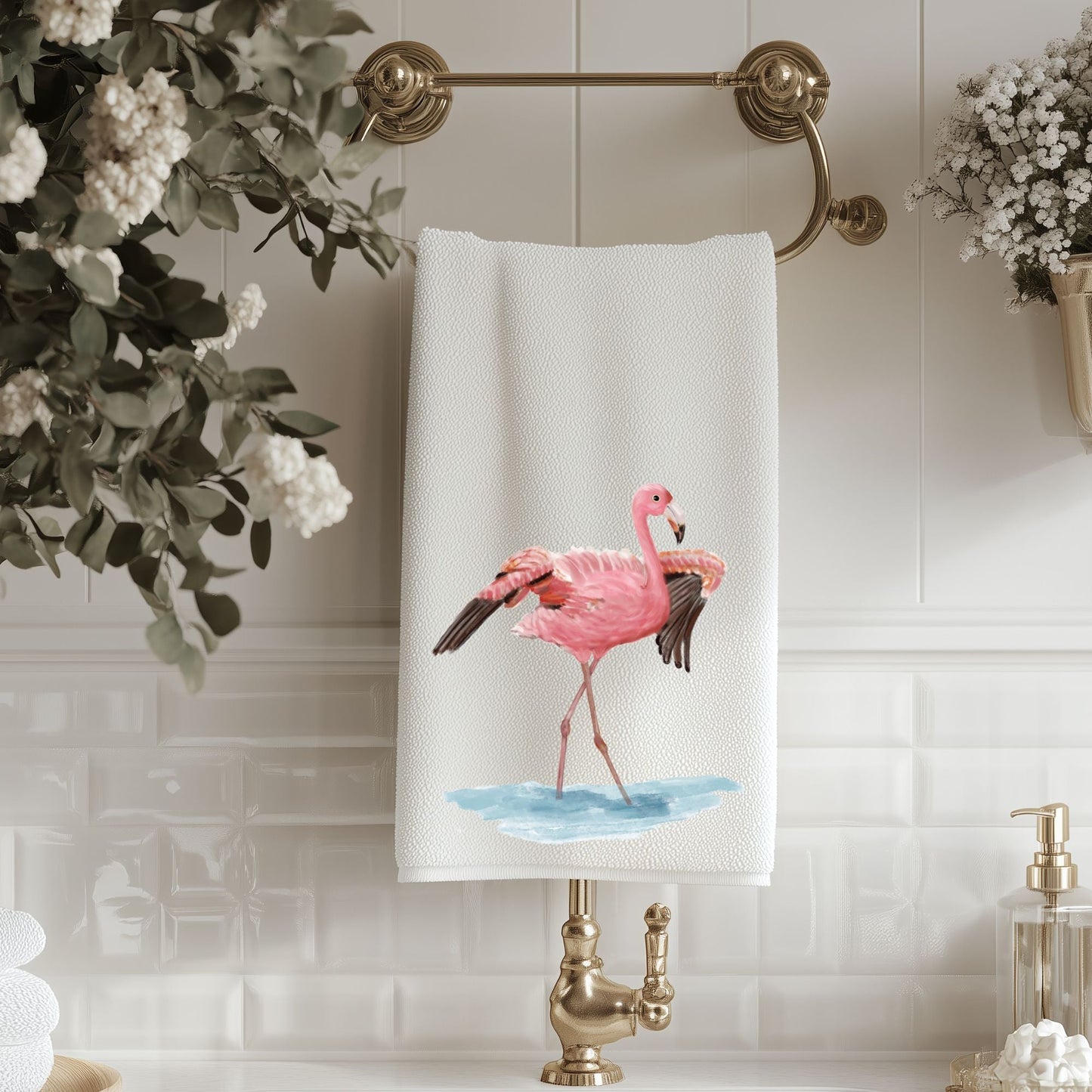 Pink Flamingo Bathroom Towel - MerikaArt