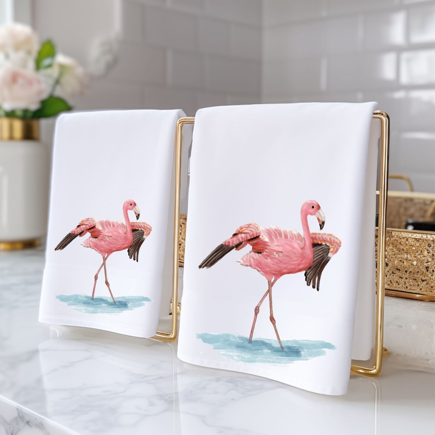 Pink Flamingo Bathroom Towel - MerikaArt