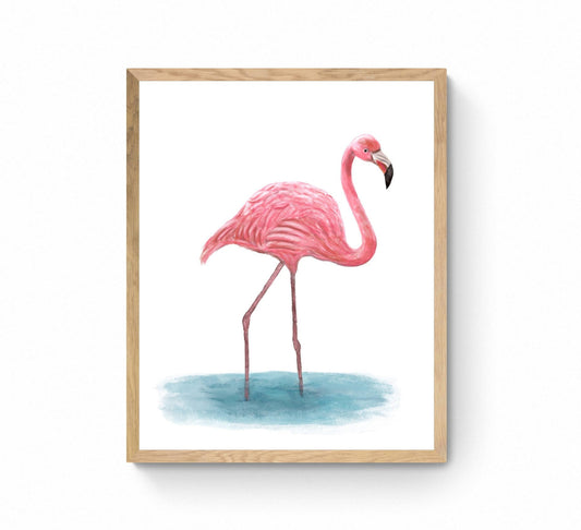 Pink Flamingo Bird Print, Flamingo Painting, Flamingo Bird Print, Beach House Wall Art, Living Room Wall Art, Pink Flamingo Art Print - MerikaArt