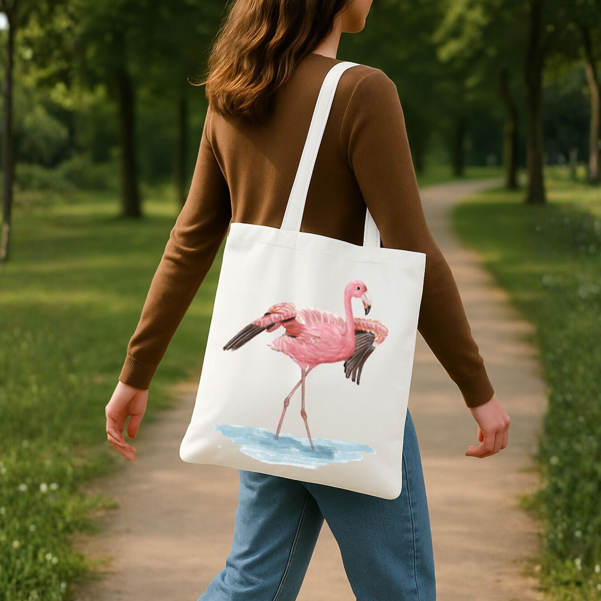 Pink Flamingo Canvas Tote Bag - MerikaArt