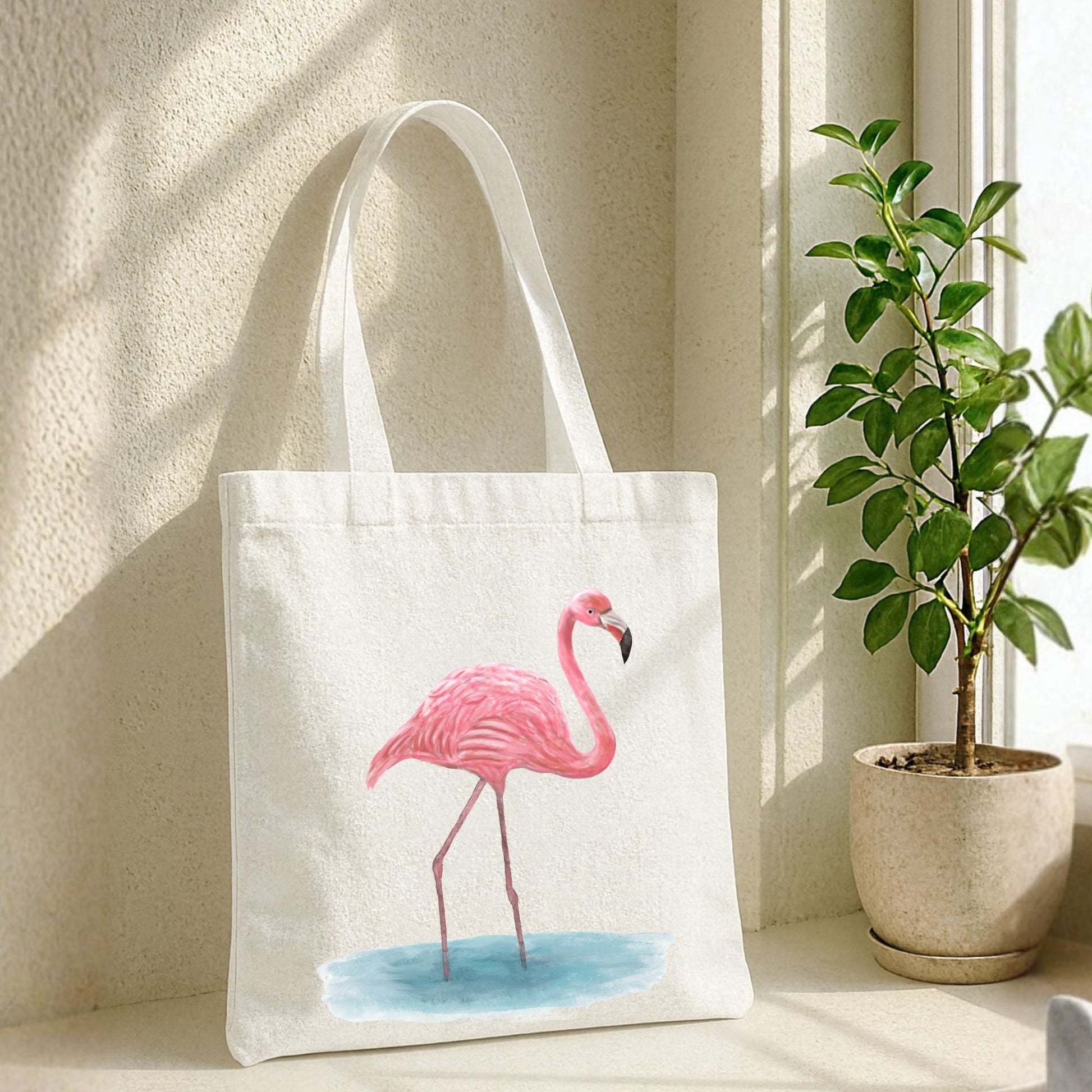Pink Flamingo Canvas Tote Bag - MerikaArt
