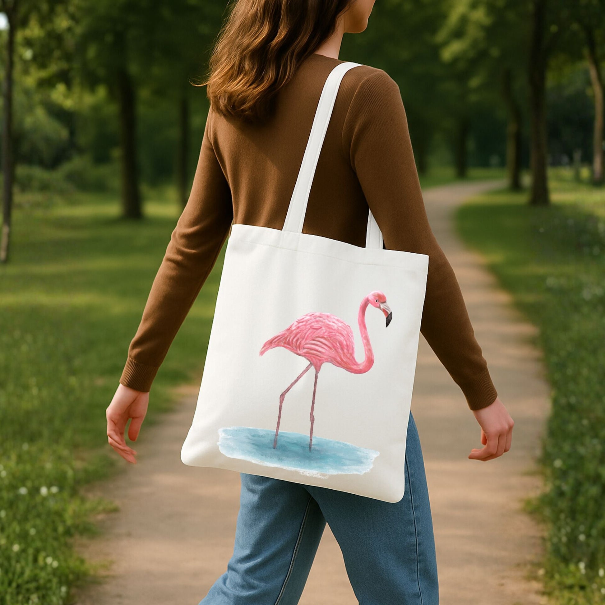 Pink Flamingo Canvas Tote Bag - MerikaArt