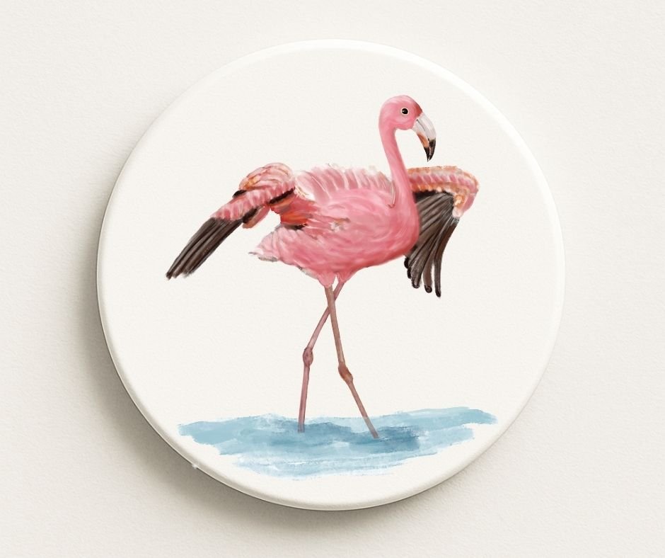 Pink Flamingo Ceramic Coaster - MerikaArt