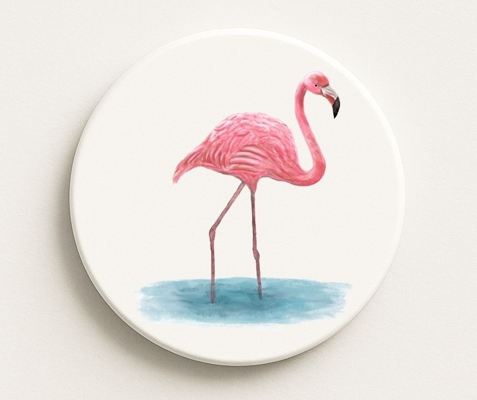 Pink Flamingo Ceramic Coaster - MerikaArt