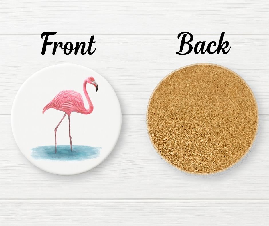 Pink Flamingo Ceramic Coaster - MerikaArt