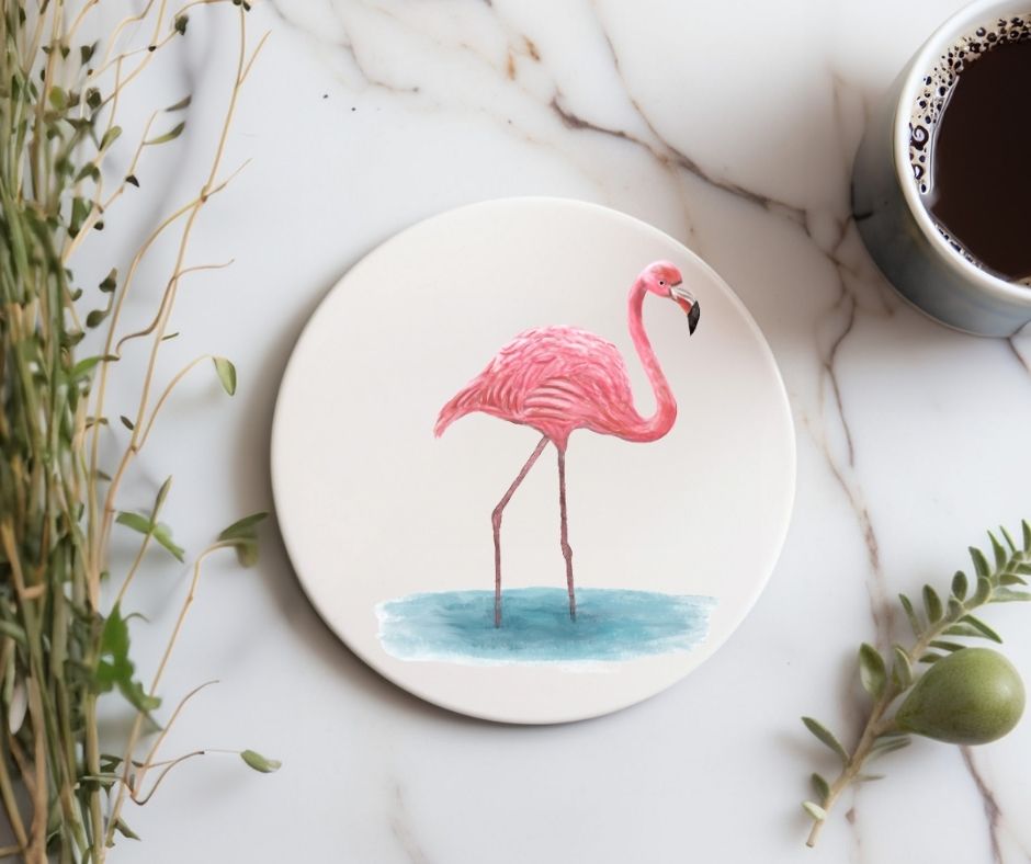 Pink Flamingo Ceramic Coaster - MerikaArt