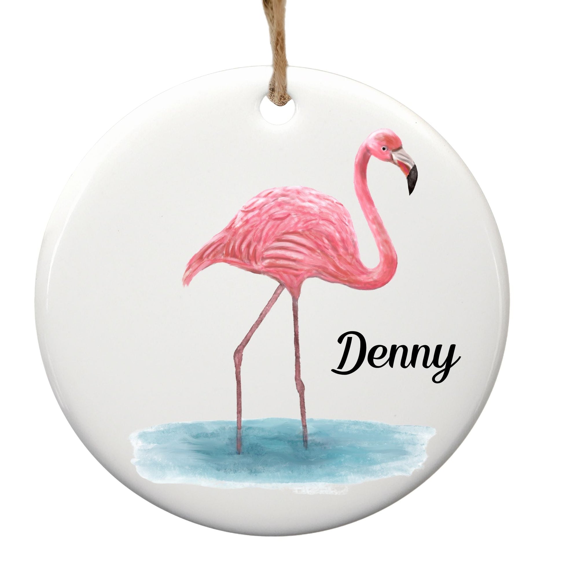 Pink Flamingo Ceramic Ornament - MerikaArt