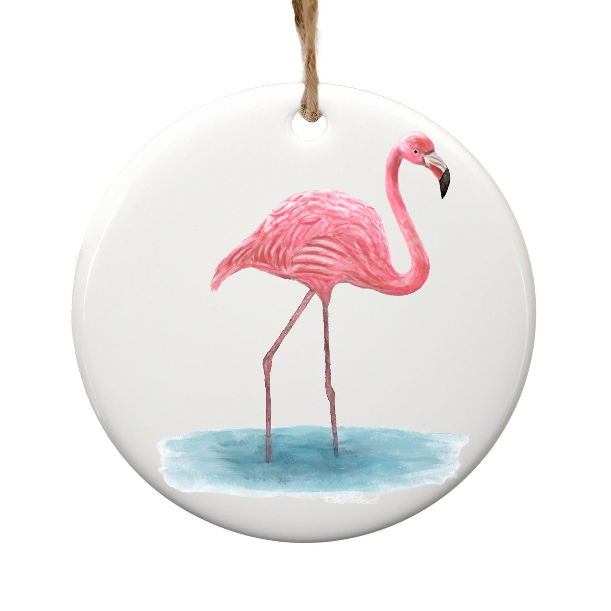 Pink Flamingo Ceramic Ornament - MerikaArt