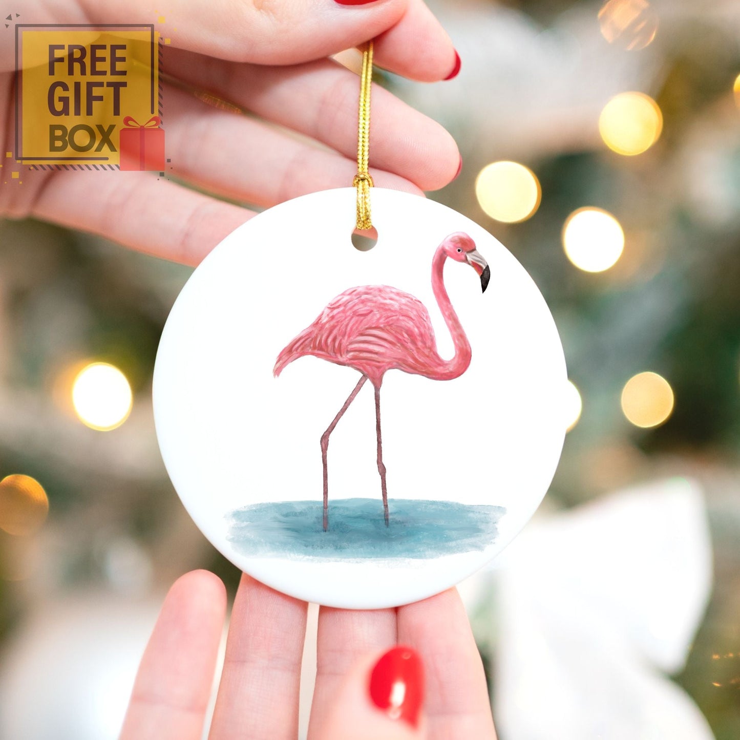 Pink Flamingo Ceramic Ornament - MerikaArt