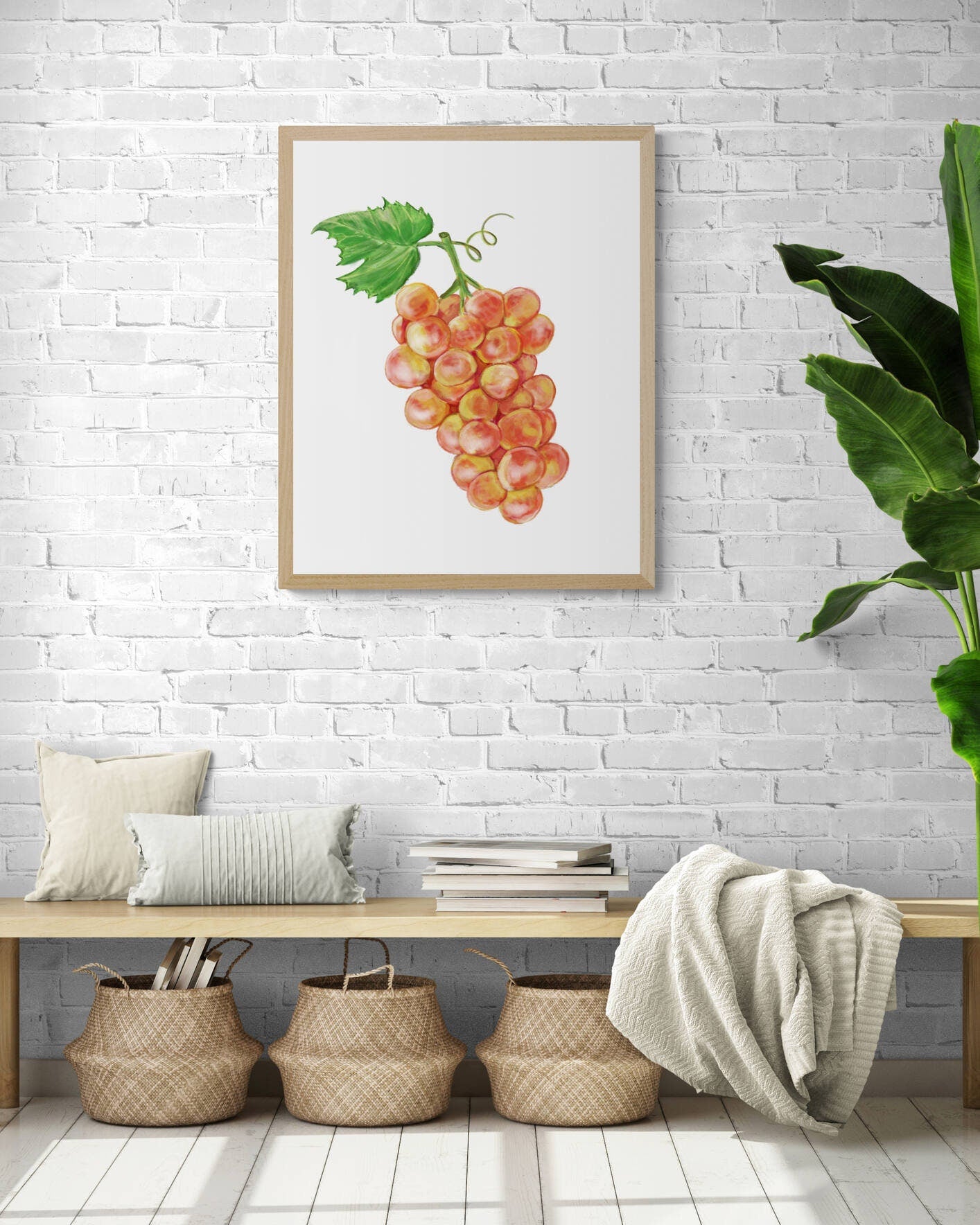 Pink Muscat Grape Art Print, Wine Art, Kitchen Wall Hanging, Dining Room Decor, Grape Painting, Fruit Illustration, Farmhouse Wall Decor - MerikaArt