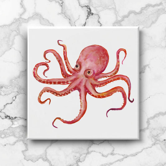 Pink Octopus Ceramic Tile - MerikaArt