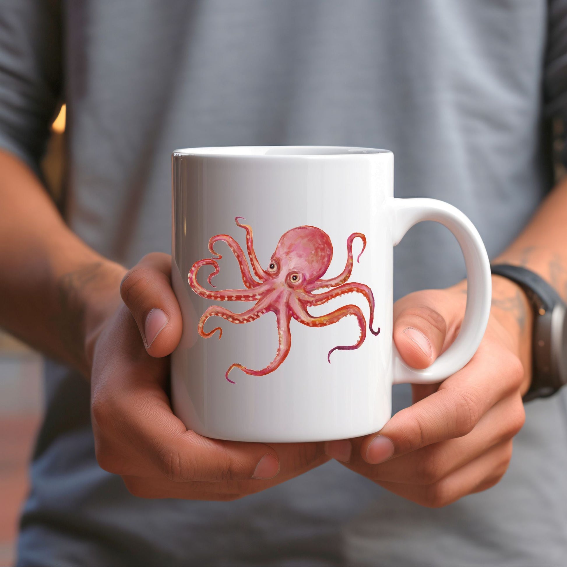 Pink Octopus Mug - MerikaArt