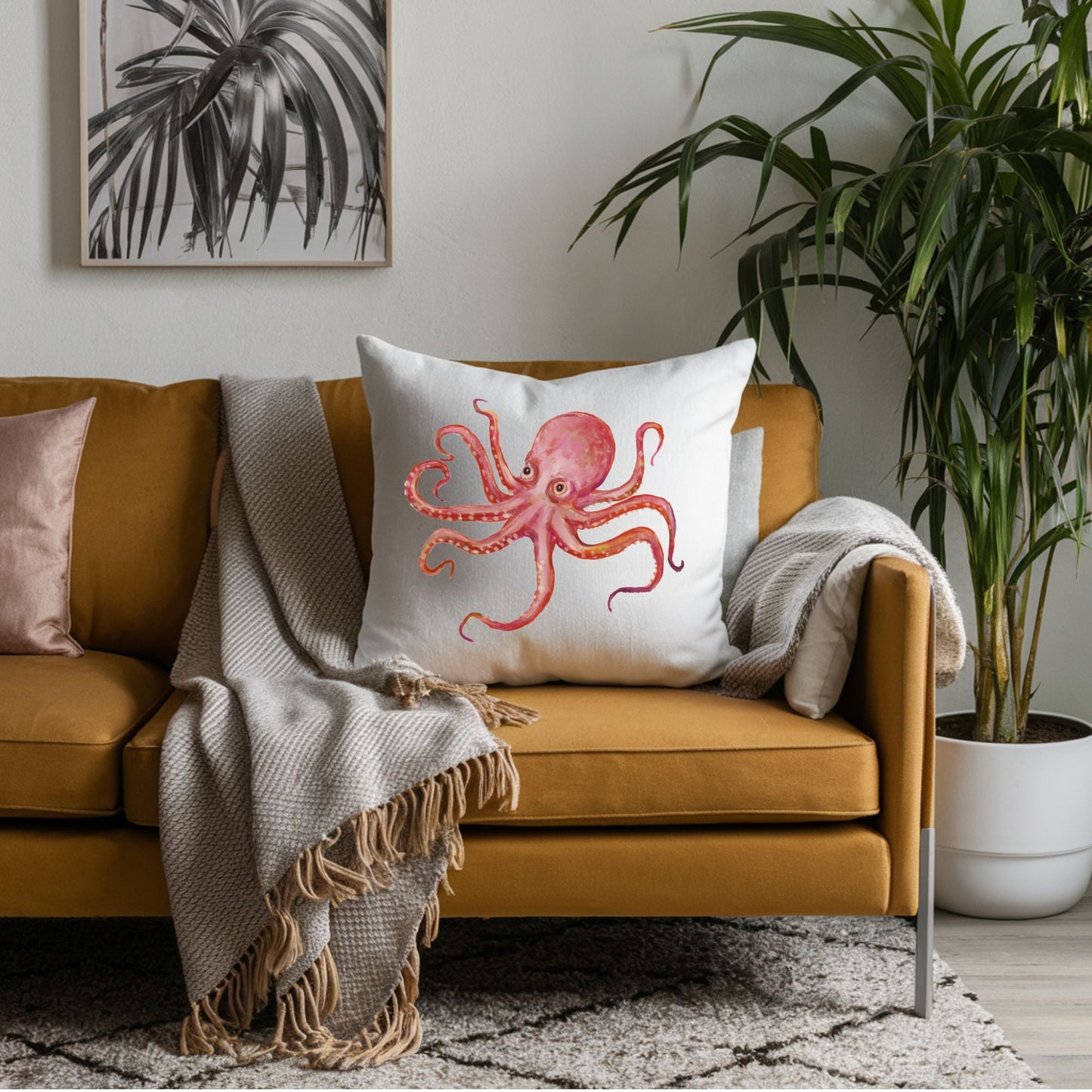 Pink Octopus Pillow - MerikaArt